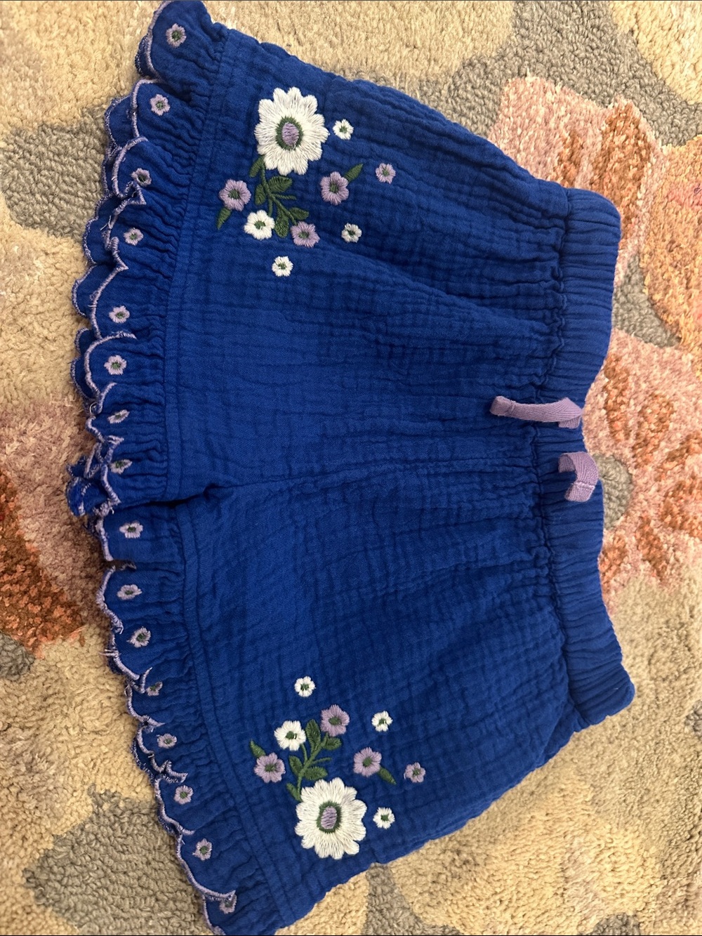 Mini Boden Girls' Royal Blue Floral Embroidered Shorts